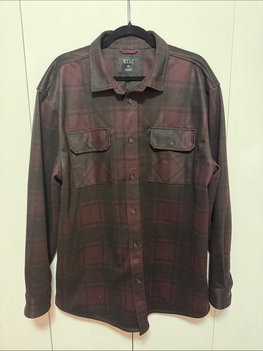 BYLT Basics Men's Dark Red and Black Plaid Button-Down Shirt